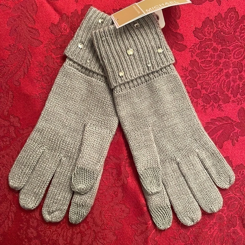 Brand New Michael Kors Embellished Cuff Heather Gray Touchscreen Rhinestones